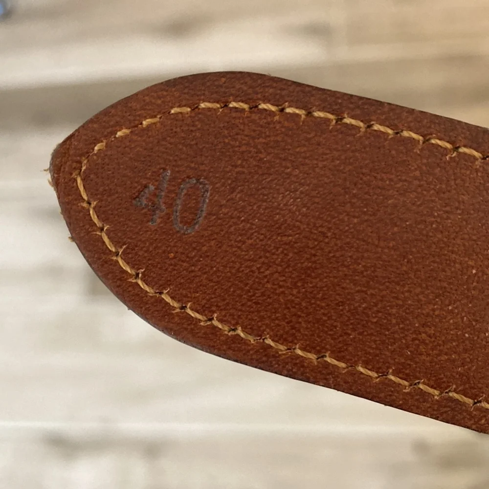 Brooks Brothers 40 Classic leather tab striped webbed belt